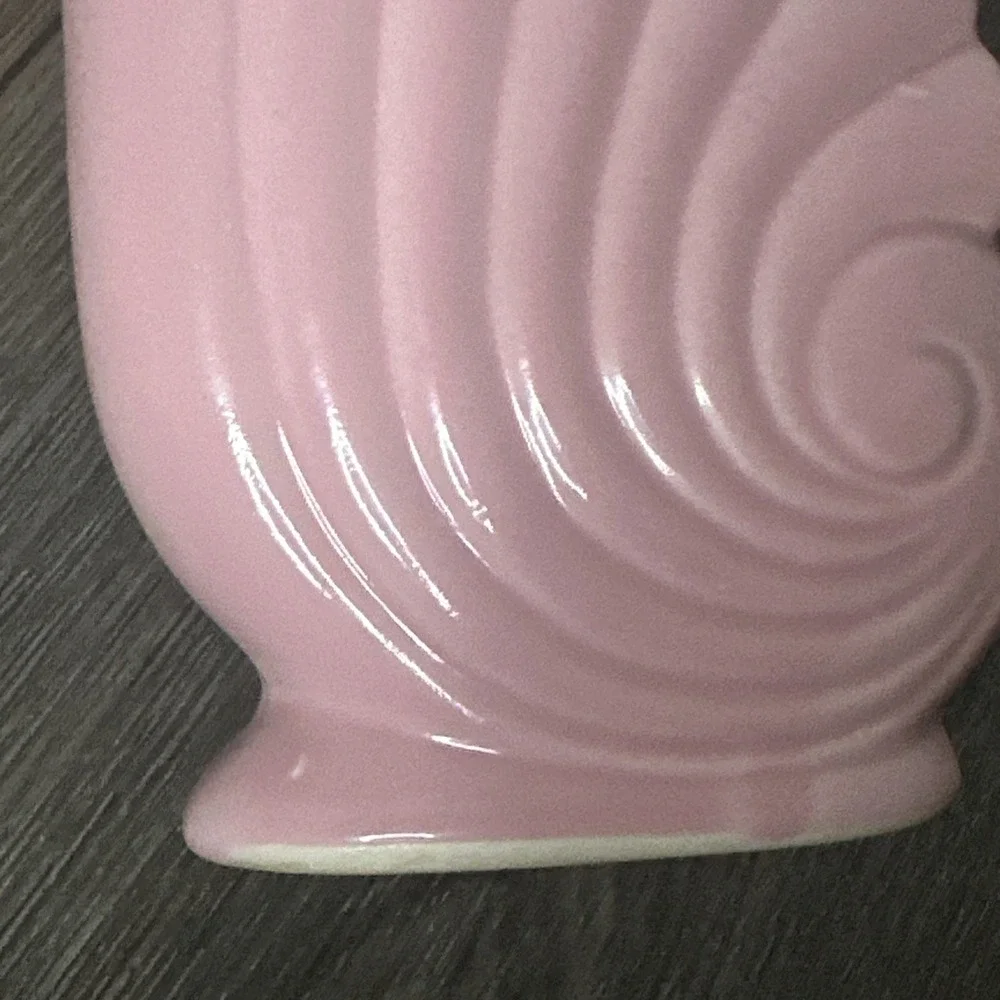 Vtg Pottery Vase Planter Pink Cornucopia Nautilus Shell MCM Art Deco USA